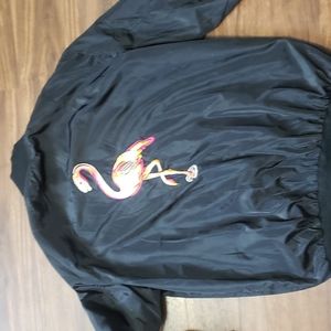 Flamingo black nylon bomber jacket coat pink lined med haoduoyi